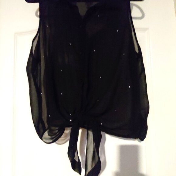 2B BeBe Sheer Disco Sleeveless Button Down Tie in Front Shirt With Crystals XL - Picture 4 of 7